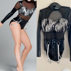 Kelle dance mature leather costume leotard gold sequin JAGGED SPIRIT 5172 MA